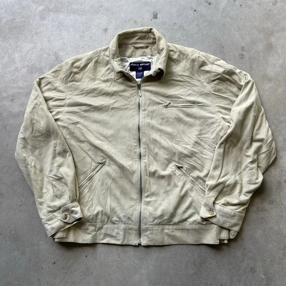 Vintage Polo Sport Ralph Lauren Leather‎ Bomber Jacket Mens M Suede Zip USA made